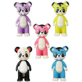 A group of panda bears, each in a different color, collectible from Medicom's Vinyl Artist Gacha Series 6 - Tanuki no Pokopon - Random or Full Set.