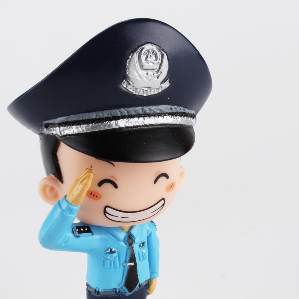 A Best Happy Police Friends - Patrol Officer Wang figurine in a blue uniform.