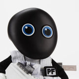 A close-up of the Squadt NOZZEL S005 [PEACE F***ER] by Playge (HK/US): a robot with a black oval head, large blue eyes, and a white/black outfit labeled 