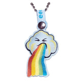 A Under the Weather eeensy Charms - Blind Box with a rainbow on it is hanging from a chain.