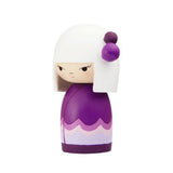 The Silly Billy Momiji Doll, a charming handpainted resin figure from the UK-based brand Momiji, features white hair and is dressed in a vibrant purple and pink kimono, with a hidden message inside.