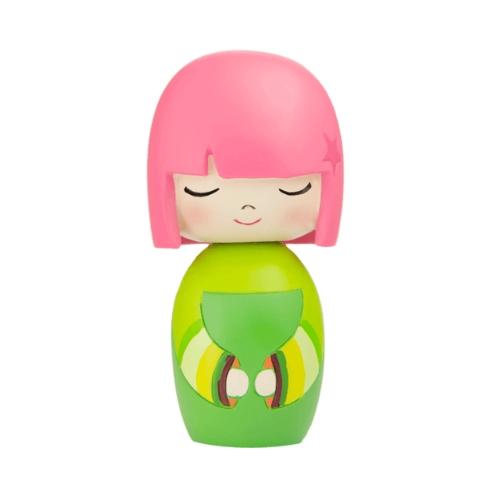 The Lucky Momiji Doll by Momiji (UK) is a beautifully crafted handpainted resin figure featuring pink hair and a green outfit, with its eyes closed while holding a small secret message object.