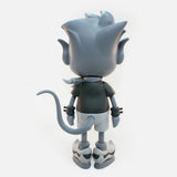 A Urban Devil figure of a grey cat with a hat on its head created by Urban Devil (TW), a Taiwan-based artist.