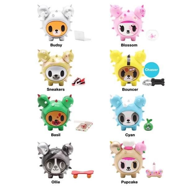 A collection of colorful stuffed animals from the tokidoki Cactus Pups Series 2 blind box.