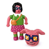 A pink Koala Obasa toy doll with glasses and sunglasses next to a vinyl figure by Paradise Toy (TW).