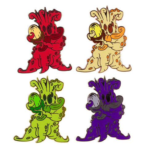 A set of four colorful pins from The Artpin Collection - Mandrake Root by Doktor A.
