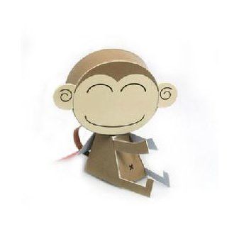 Monkey DIY Paper Toy Postcard #018