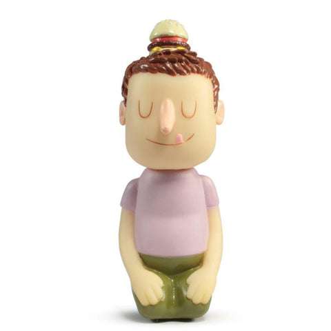 A sculptor created a figurine of a man with a Tinder Toys: Boyger by Squibbles Ink + Rotofugi on his head.
