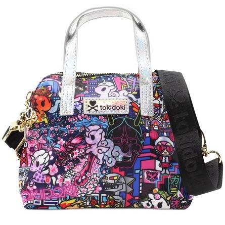 A colorful bag with a Tokidoki Midnight Metropolis Mini Bag image on it.