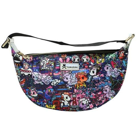 A bag featuring a variety of cartoon characters from the Tokidoki Midnight Metropolis series.
