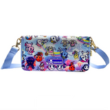 A Naughty or Nice Long Wallet with Strap from tokidoki decorated with nice cartoon characters on it.