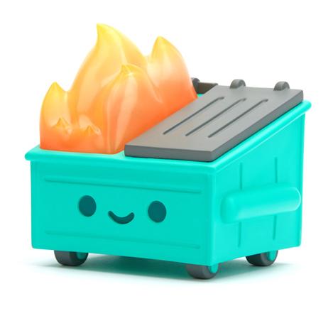 A toy box with a Dumpster Fire Vinyl Figure from 100% Soft.