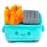 This soft blue Dumpster Fire Plush from 100% Soft has a secret compartment.
