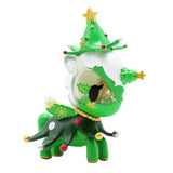 A small toy with a Christmas tree on it, from the tokidoki Holiday Unicorno Series 3 Blind Box.