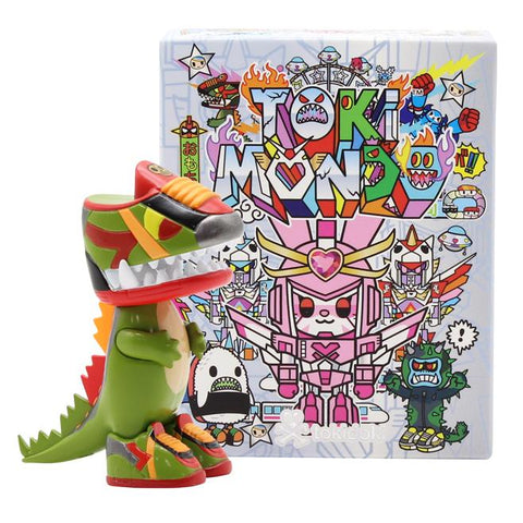 A Tokimondo Blind Box toy featuring a dinosaur from the tokidoki series.