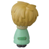 This Edward the Timid Friend figure from the VAG Series 25 by SONIC, designed by Medicom (JP), showcases a chibi-style aesthetic reminiscent of gachapon figures by Japanese vinyl toy artists and depicts light brown hair and a green coat from the back.