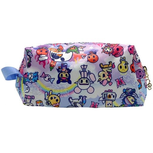 A cute cosmetic case showcasing various cartoon characters from the tokidoki Naughty or Nice Boxy Cosmetic Case Collection.