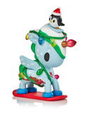 A Unicorno Holiday Series 4 Blind Box featuring a penguin and Christmas lights, designed by tokidoki.