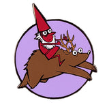Limited Edition The Artpin Collection - Hidden Person featuring a gnome riding a reindeer.