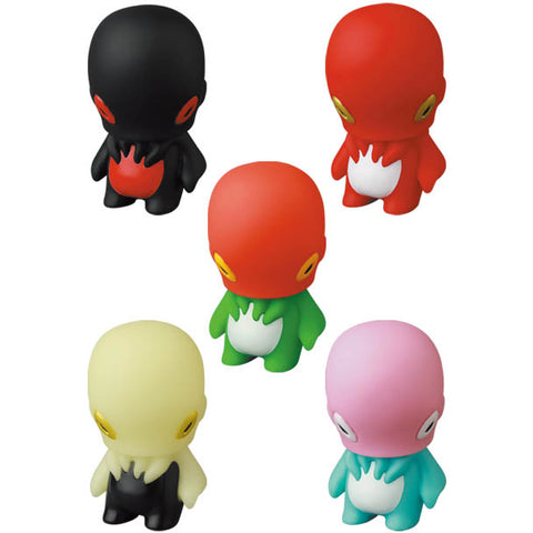 A group of VAG Series 28 — Kodakatsubon by ukyDaydreamer vinyl toy artists' figurines in various colors and shapes from Medicom (JP).