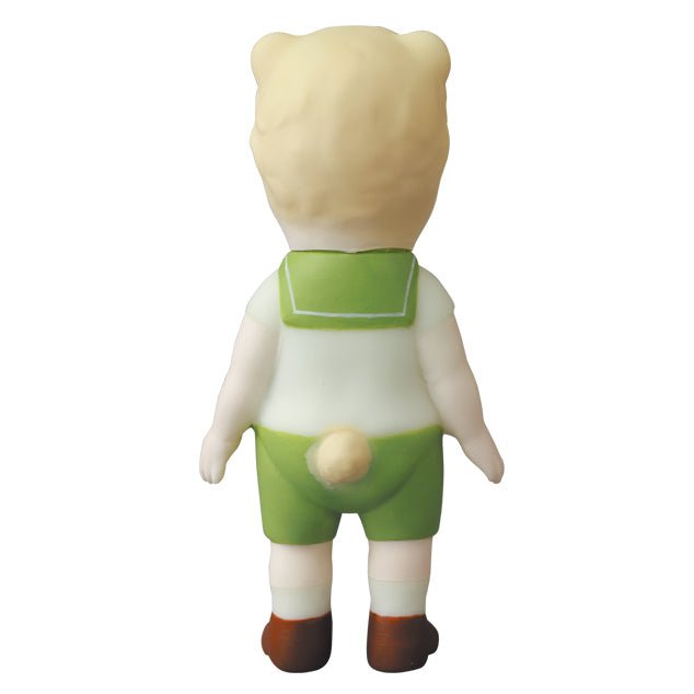 A small figurine of a bear wearing green shorts, inspired by VAG 30 — Kumamimichan figures from Medicom.