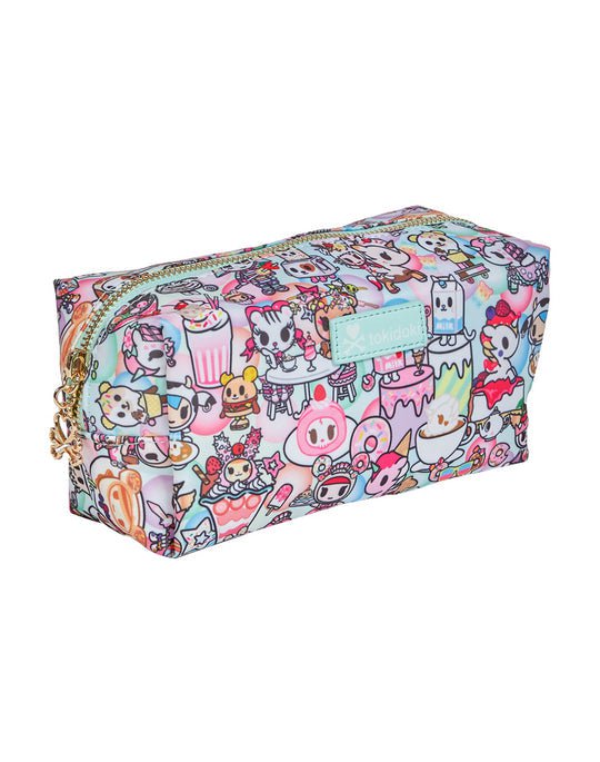 The Tokidoki Sweet Cafe Boxy Cosmetic case offers a kawaii design perfect for storing makeup products.