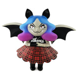 A doll with blue hair and a plaid skirt is wearing a Limited Edition Bat Sabbatical costume designed by Igor Ventura from Martian Toys (US) with Free Print.
