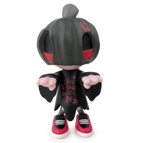 A limited edition PumpKid — Collect or Die Edition designer toy wearing a black mask and red shoes, perfect for Halloween by Clutter Studios (US).
