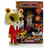 A Year of the Tiger Salaryman Figure from tokidoki in a red suit stands in front of a box, symbolizing the Lunar New Year.