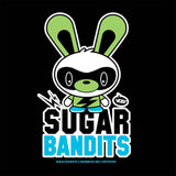 The Sugar Bandits Coltrane Tee - Women's logo on a black background, featuring Veggiesomething, from Squibbles Ink + Rotofugi (US).