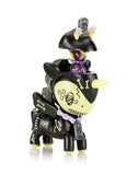 A limited edition tokidoki Unicorno After Dark Series 3 - Zombino toy, featuring a skeleton design in black and purple.