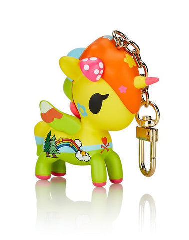 A whimsical Kinoko Bag Charm keychain with a rainbow design, perfect for adding a touch of magic to your belongings.