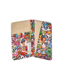A colorful Stay Groovy Small Fold Wallet with kawaii characters from tokidoki on it.