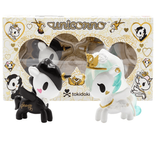 A pair of Unicorno Valentine 2-Pack figurines in a box, perfect for any tokidoki Unicorno collector.